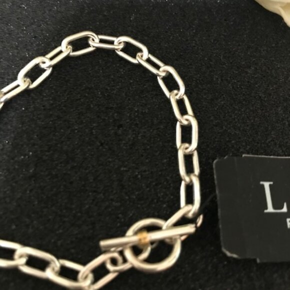 NWT Lauren Ralph Lauren Two-Tone Sterling Silver Padlock Flex Bracelet - Picture 2 of 7